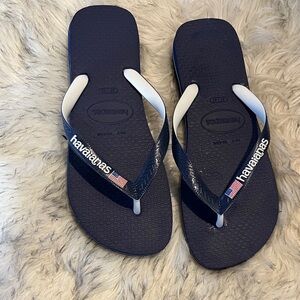 Havaianas Navy Flip Flops with White Straps and USA Flag Detail